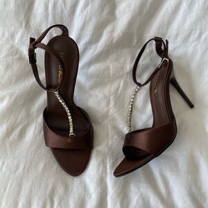 Fashion Nova Brown Heels with Rhinestone Detail